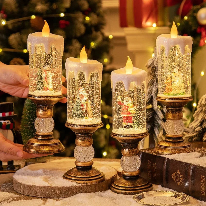 Battery-Operated Flameless LED Snow Globe Candle with Glitter Design