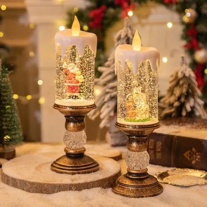 Battery-Operated Flameless LED Snow Globe Candle with Glitter Design