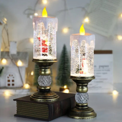 Battery-Operated Flameless LED Snow Globe Candle with Glitter Design