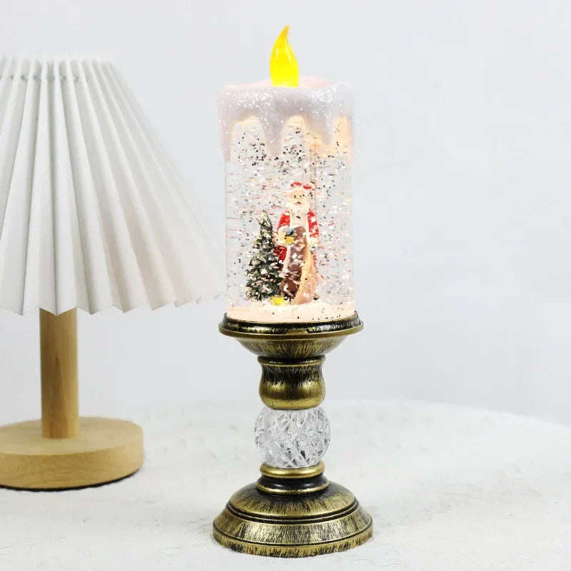 Battery-Operated Flameless LED Snow Globe Candle with Glitter Design