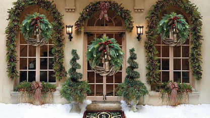Boho Christmas Wreath on Rustic Vine Base with Pinecones and Golden Bells