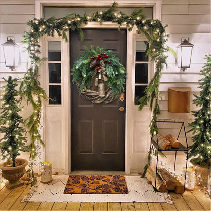 Boho Christmas Wreath on Rustic Vine Base with Pinecones and Golden Bells