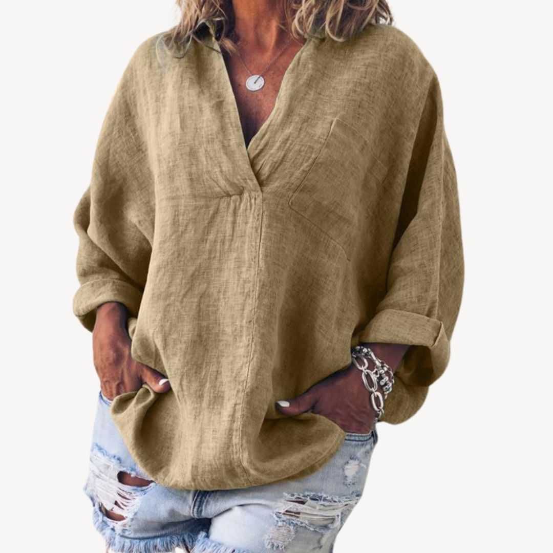 Doris - v-ausschnitt damenbluse | Casual linen blend - Image 3