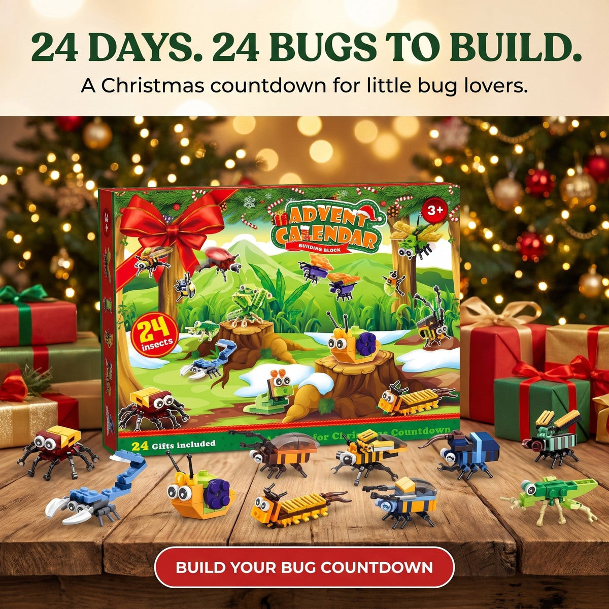 Bug and Insect Advent Calendar for Kids, 24 Brick Builds and 2 Secret Builds