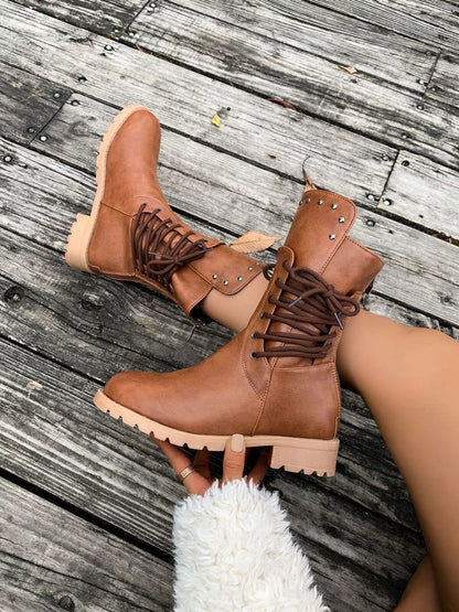 Susan | Women's Lace-Up Mid-Calf Combat Boots - Image 4