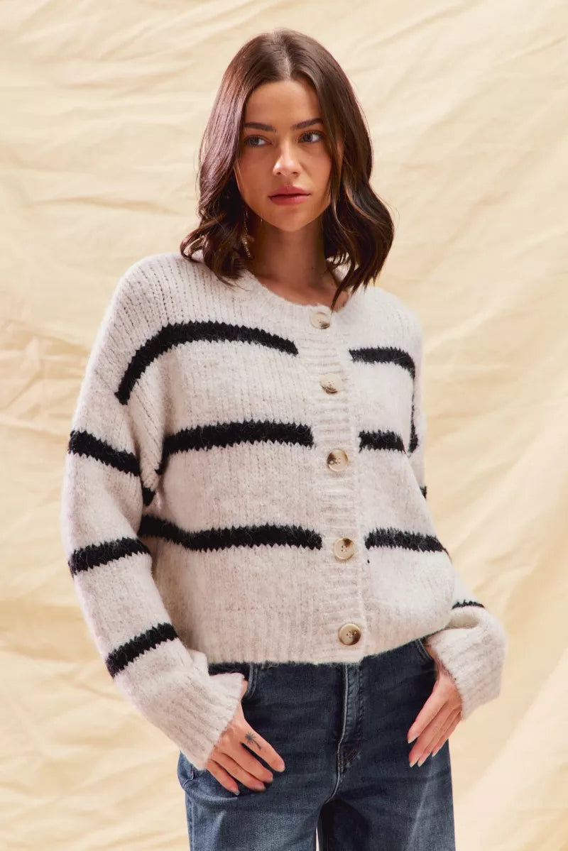 Polly | Women's Striped Button-Down Cardigan - Image 1