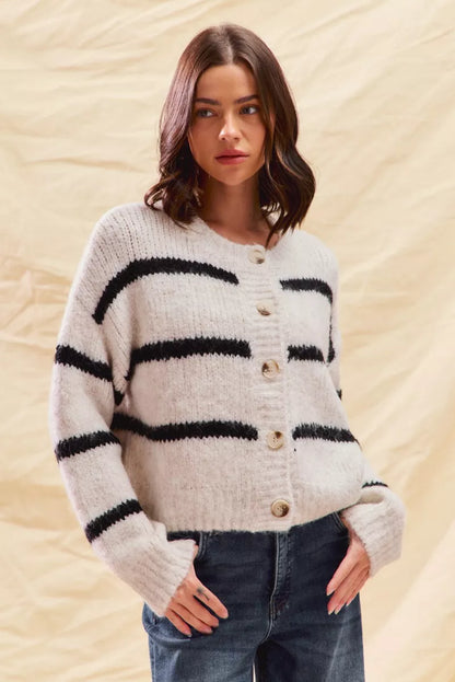 Polly | Women's Striped Button-Down Cardigan - Image 1