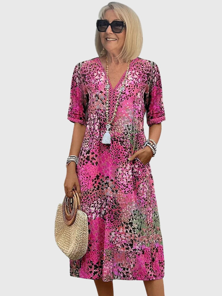 Image of Casey | Women's V-Neck A-Line Midi Dress