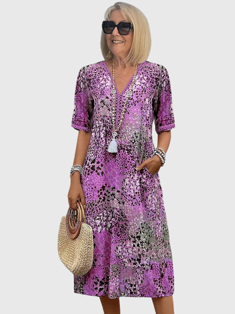 Image of Casey | Women's V-Neck A-Line Midi Dress