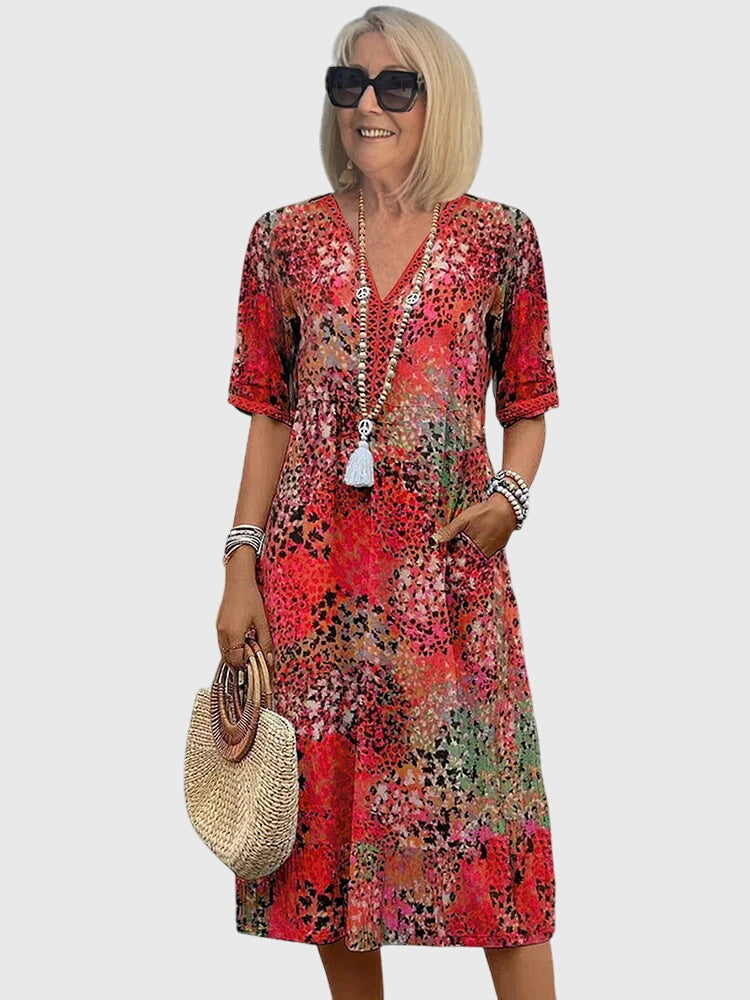 Image of Casey | Women's V-Neck A-Line Midi Dress