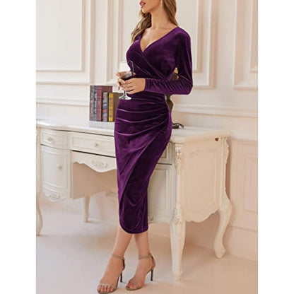 Casual Long-Sleeve V-Neck Dress