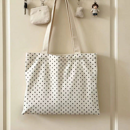 Casual Polka Dot Canvas Tote Bag