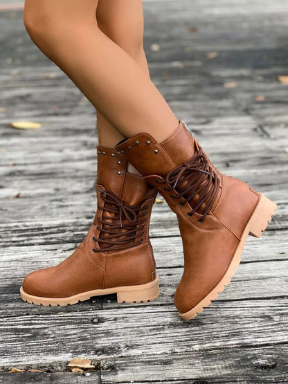 Susan | Women's Lace-Up Mid-Calf Combat Boots - Image 3