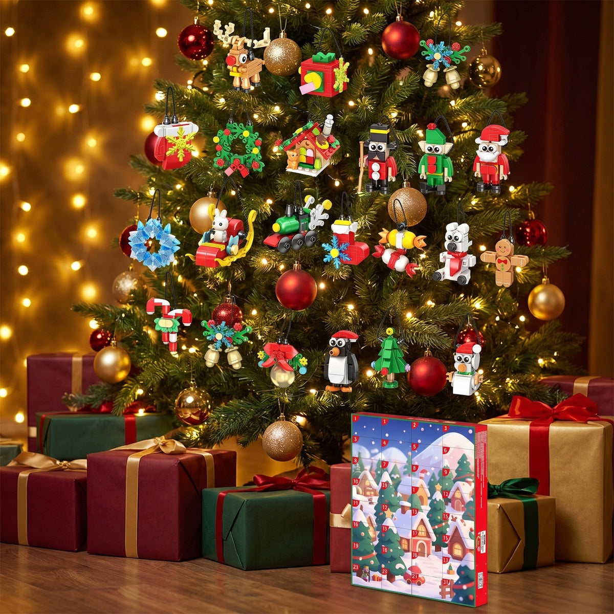Brick Ornament Advent Calendar, 24 Hanging Christmas Builds, 700 Pieces