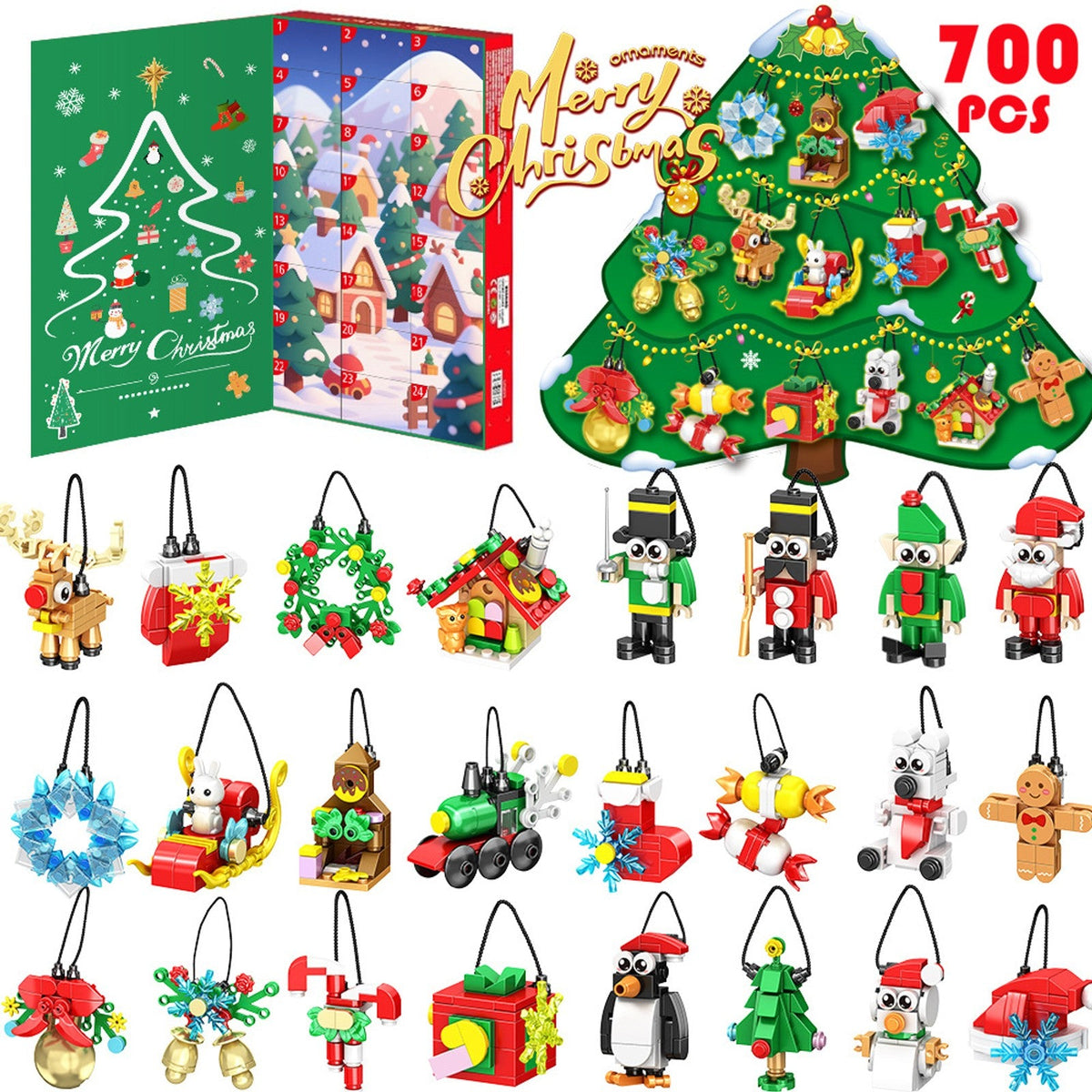 Brick Ornament Advent Calendar, 24 Hanging Christmas Builds, 700 Pieces