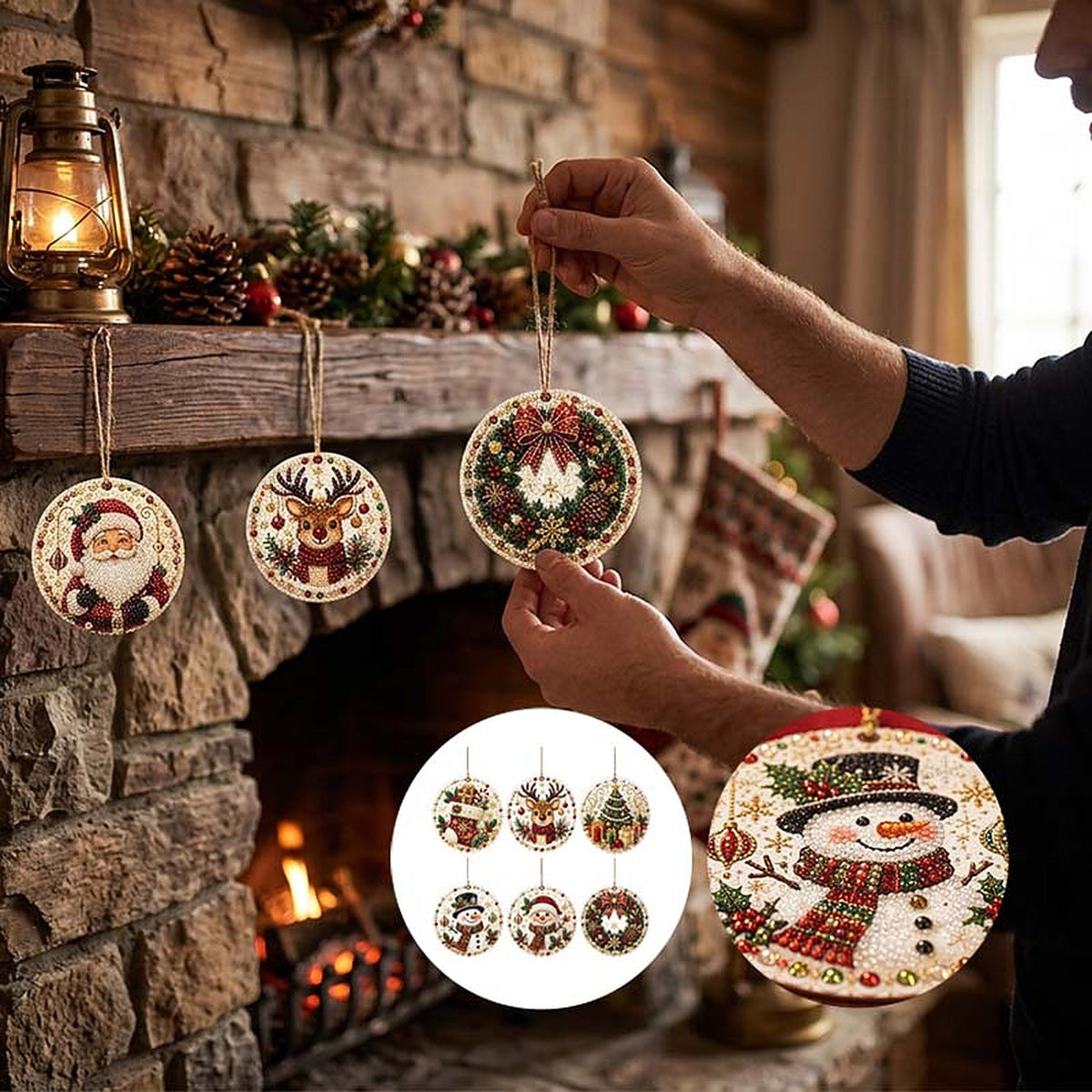 Christmas Diamond Painting - DIY Wooden Christmas Ornaments with Rhinestones