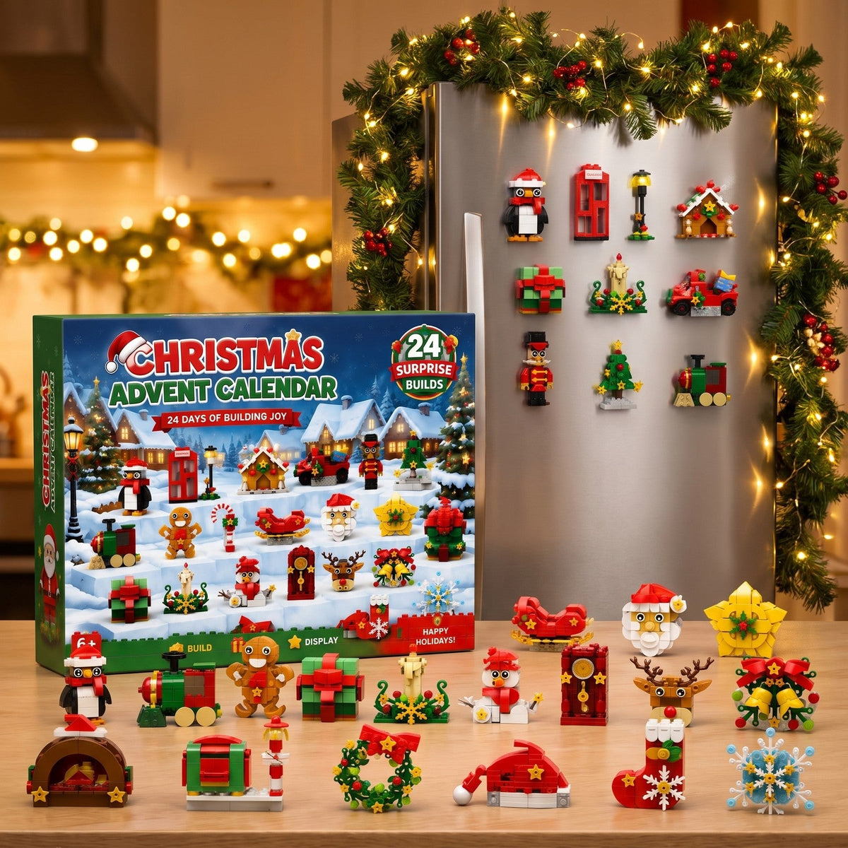 Christmas Fridge Magnet Advent Calendar, 24 Brick Builds for the Kitchen