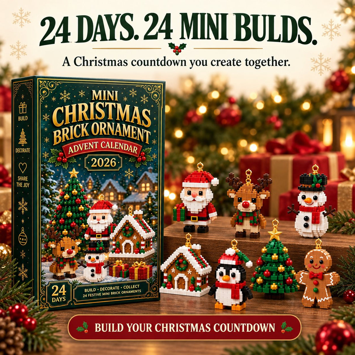 Christmas Ornament Advent Calendar - 24 Mini Building Sets for Christmas Decoration