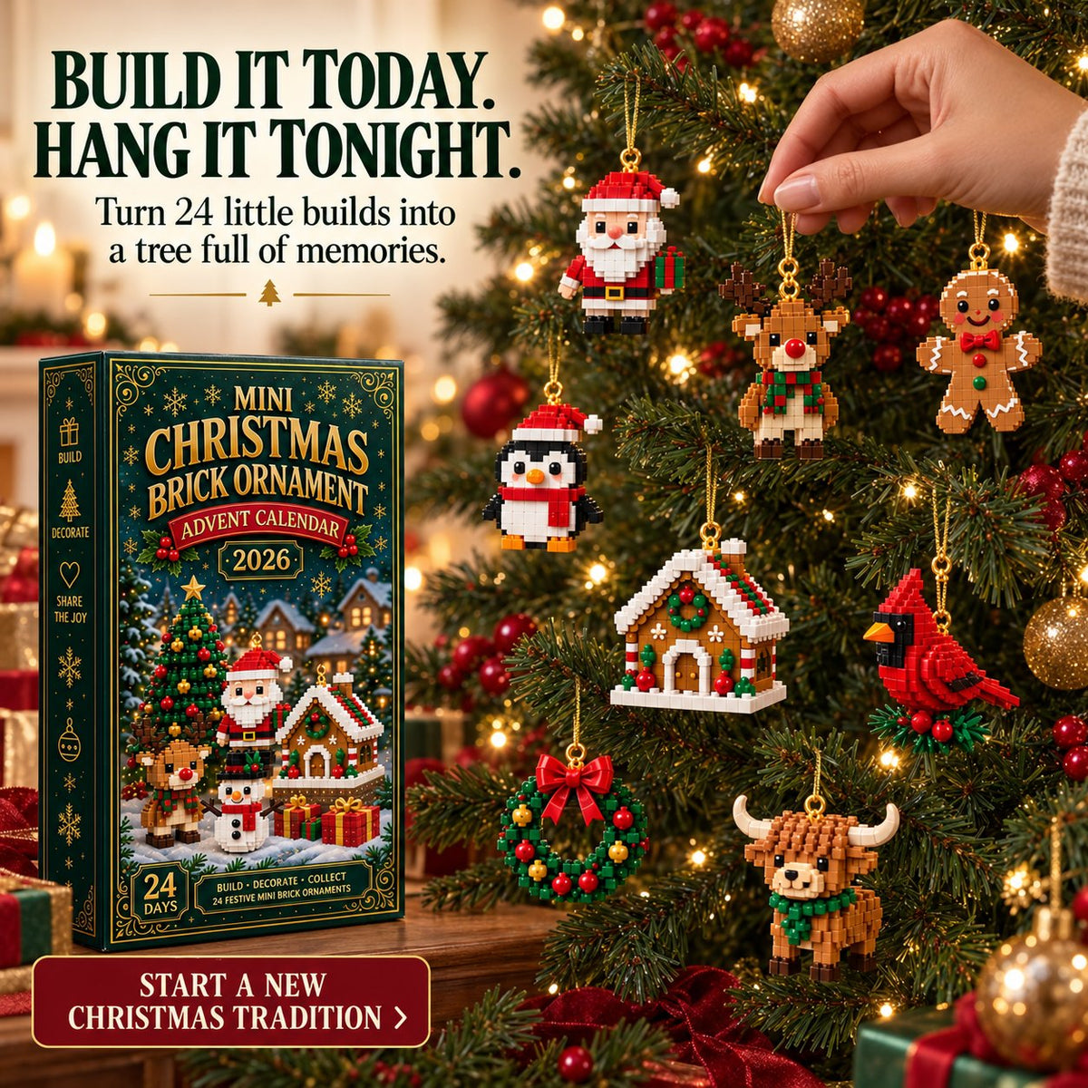 Christmas Ornament Advent Calendar - 24 Mini Building Sets for Christmas Decoration