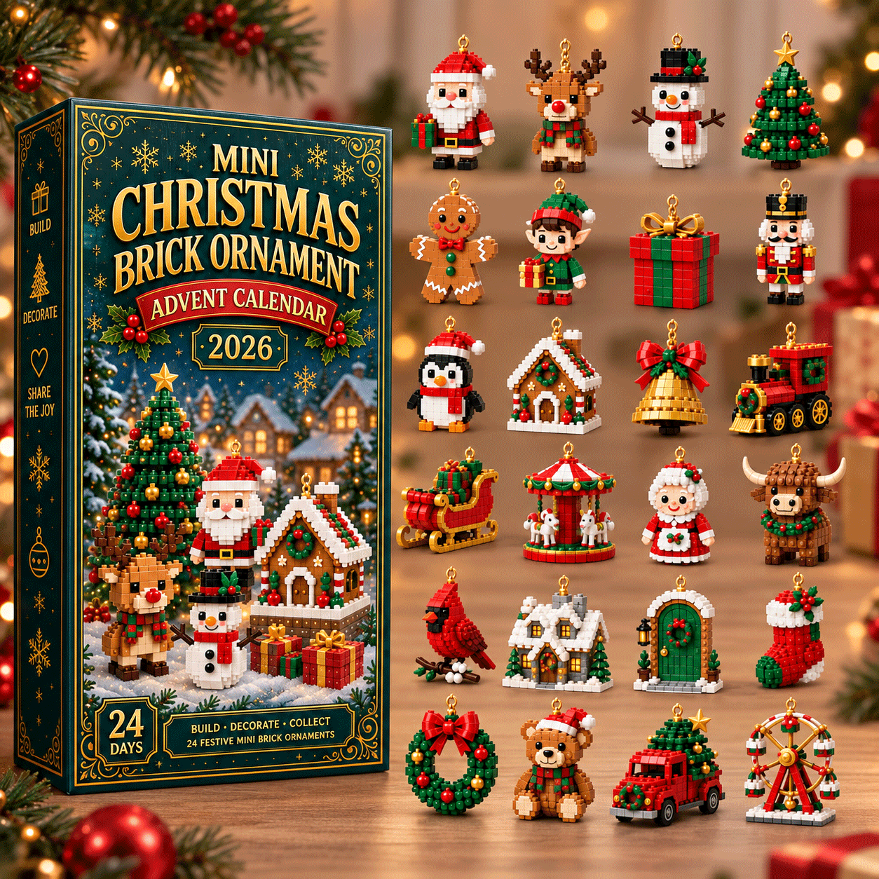 Christmas Ornament Advent Calendar - 24 Mini Building Sets for Christmas Decoration