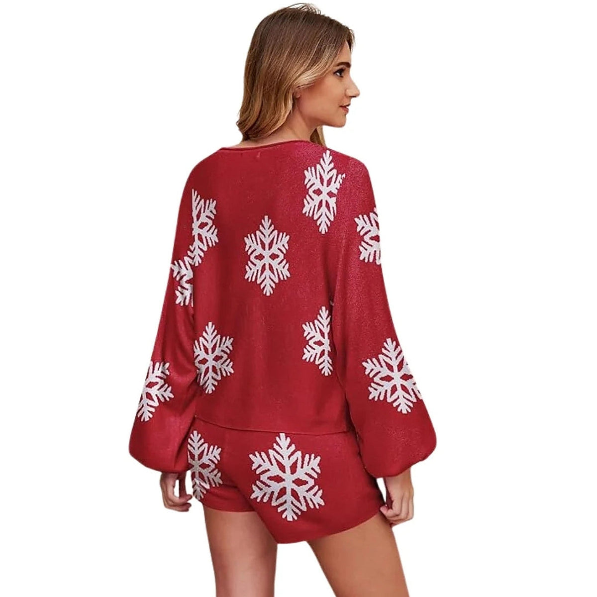 Christmas Pajamas - Knit Shorts Set with Snowflakes