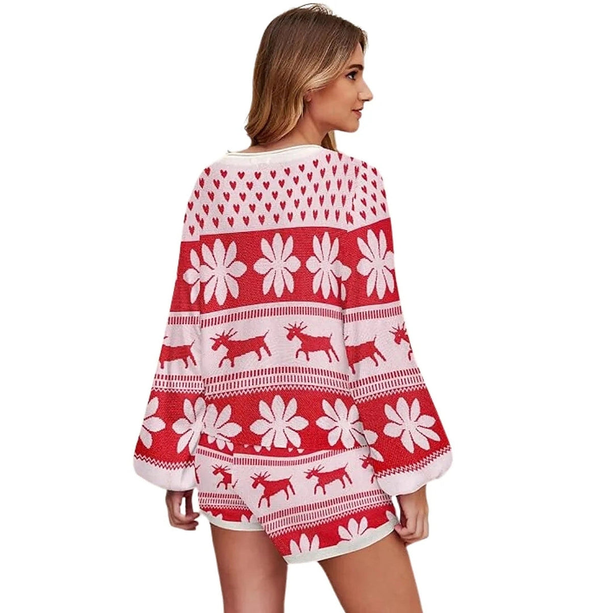 Christmas Pajamas - Knit Shorts Set with Snowflakes