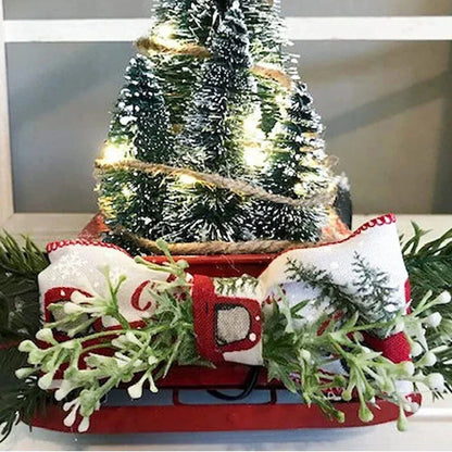 Christmas Red Truck Tabletop Decoration with Bottle Brush Trees and LED Lights