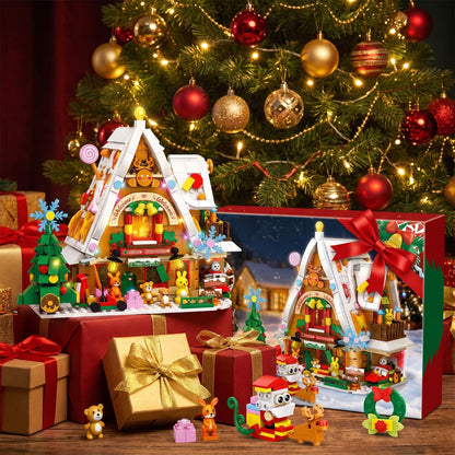 Christmas Snow House Advent Calendar, 898-Piece Brick Set with Light
