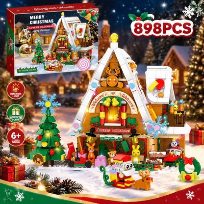 Christmas Snow House Advent Calendar, 898-Piece Brick Set with Light