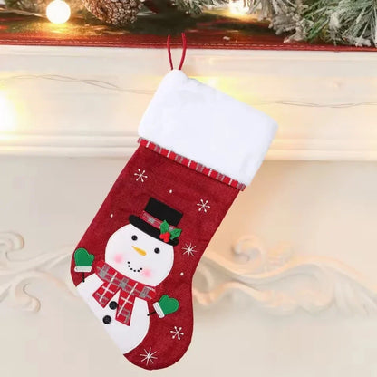 Christmas Stockings with Plush Cuff, Embroidered Snowflakes and Character Appliques
