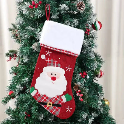 Christmas Stockings with Plush Cuff, Embroidered Snowflakes and Character Appliques