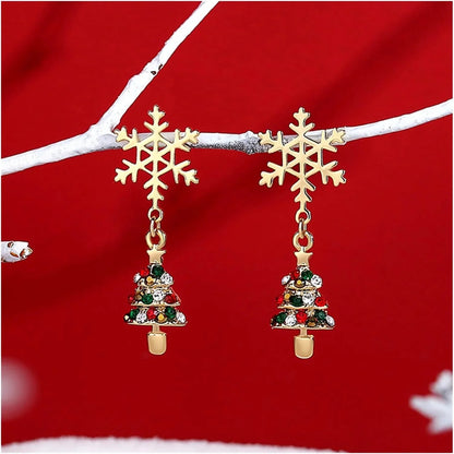 Christmas-Themed Snowflake Dangle Earrings in Gold-Plated Stainless Steel