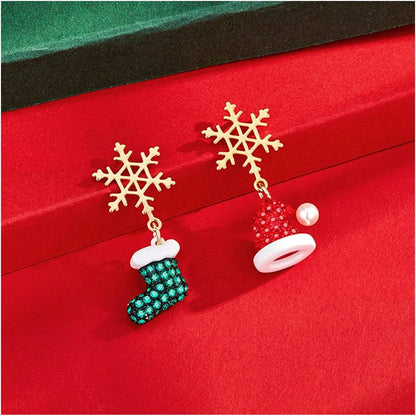 Christmas-Themed Snowflake Dangle Earrings in Gold-Plated Stainless Steel