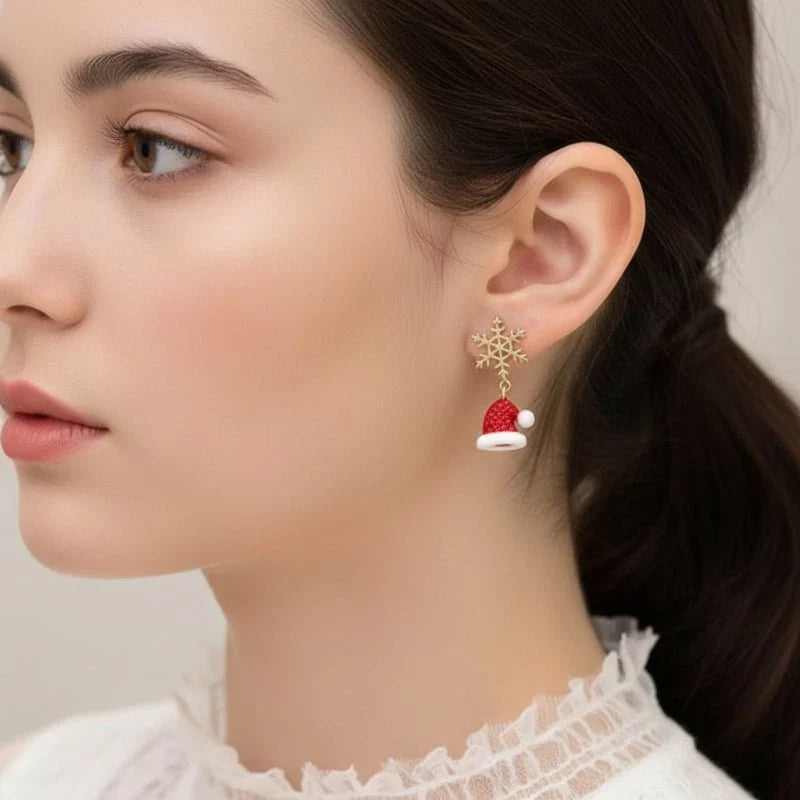 Christmas-Themed Snowflake Dangle Earrings in Gold-Plated Stainless Steel