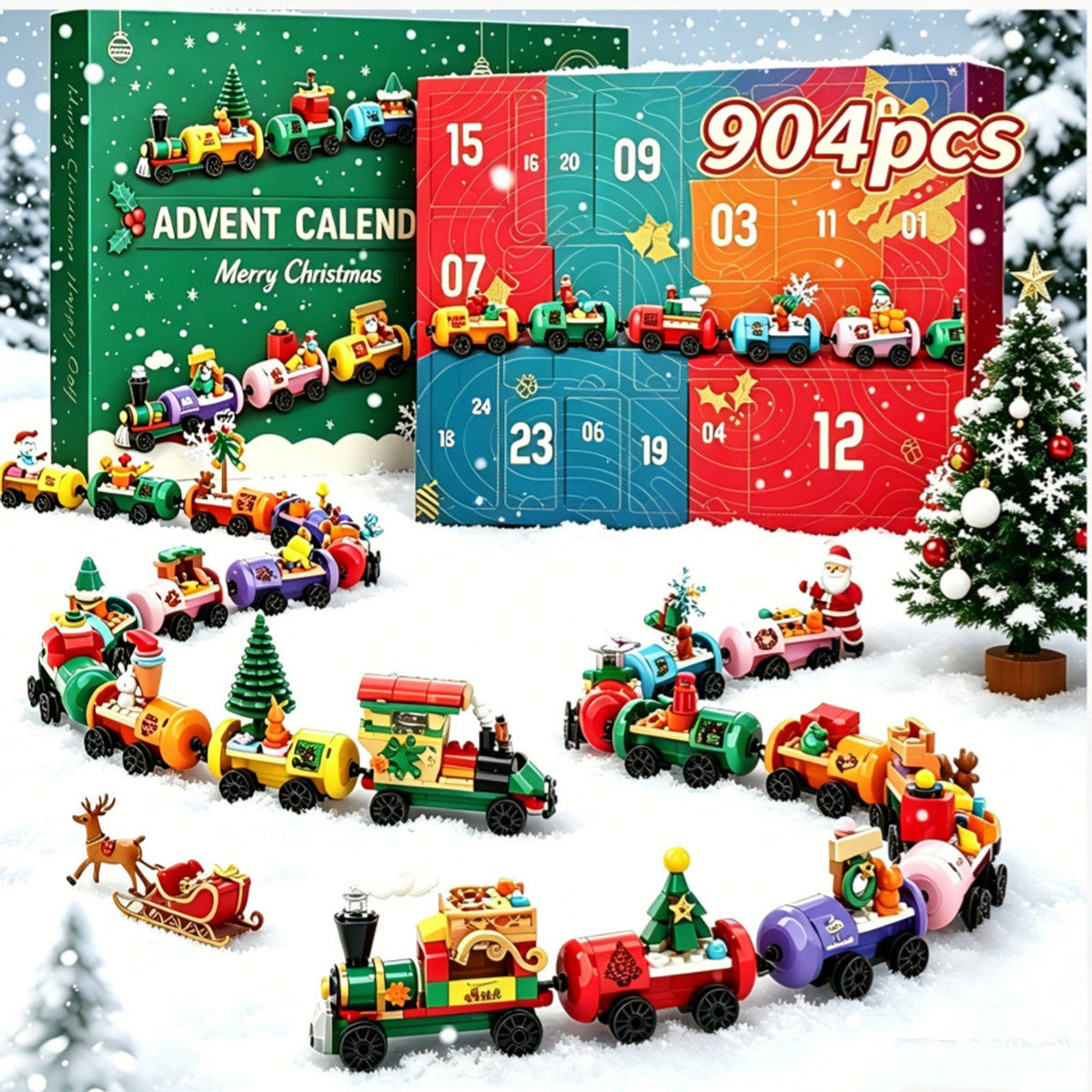 Christmas Train Advent Calendar, 904-Piece Brick Train Set