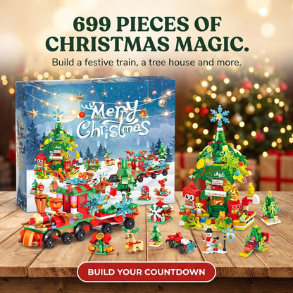 Christmas Train and Tree House Advent Calendar, 699-Piece Festive Brick Set