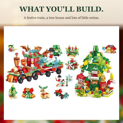 Christmas Train and Tree House Advent Calendar, 699-Piece Festive Brick Set