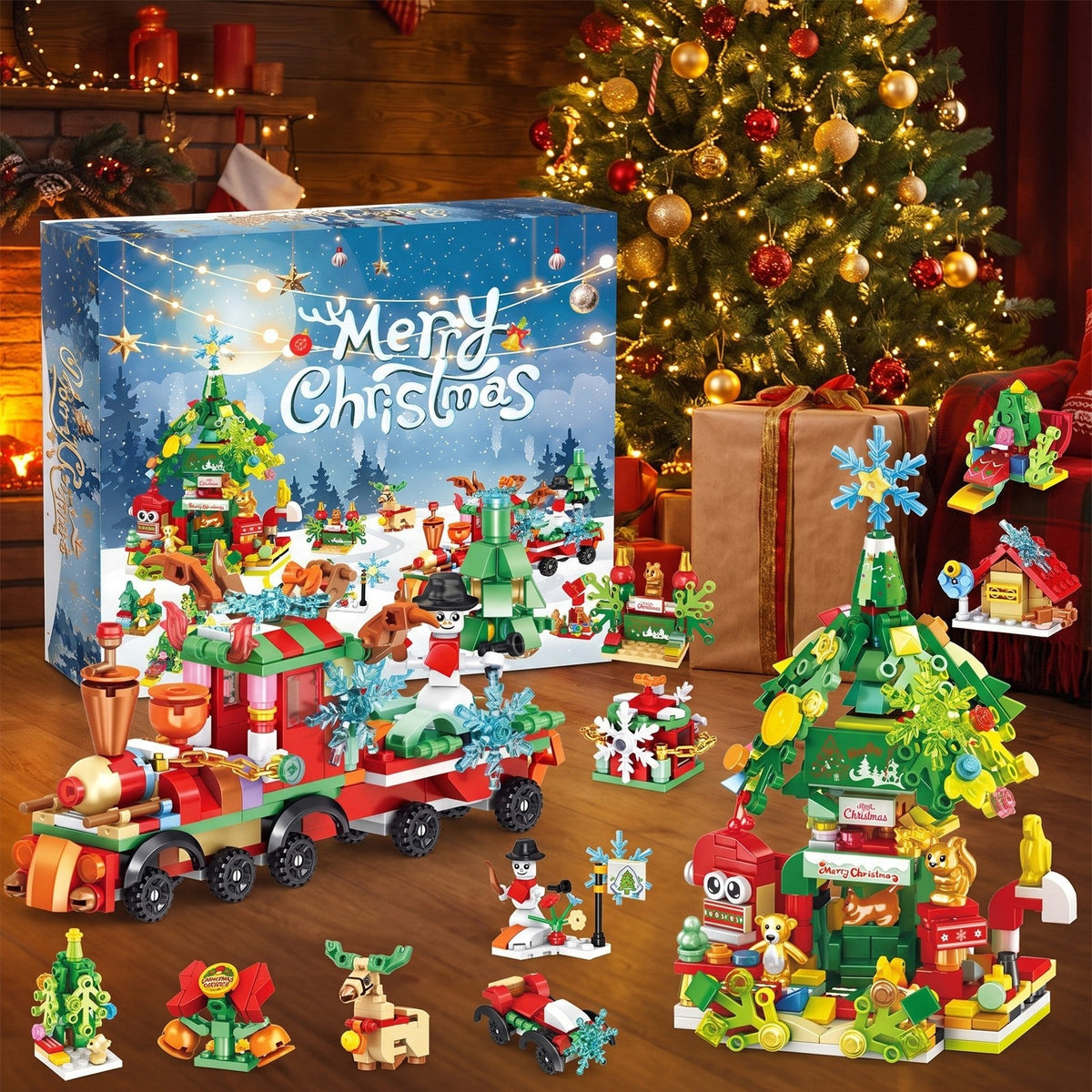 Christmas Train and Tree House Advent Calendar, 699-Piece Festive Brick Set