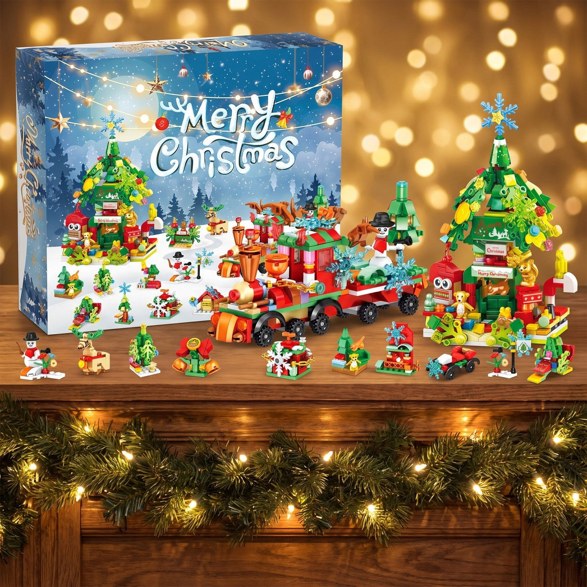 Christmas Train and Tree House Advent Calendar, 699-Piece Festive Brick Set