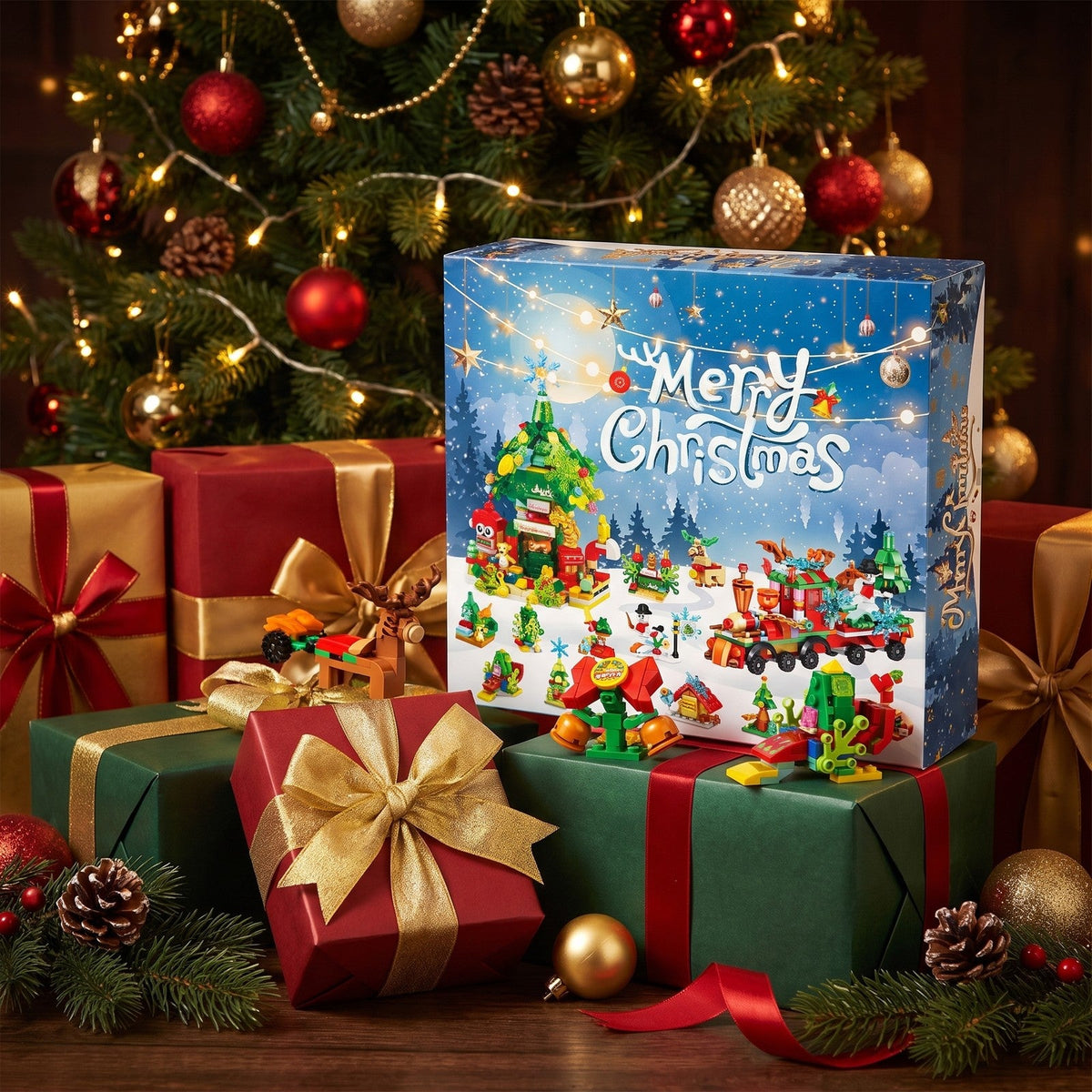 Christmas Train and Tree House Advent Calendar, 699-Piece Festive Brick Set