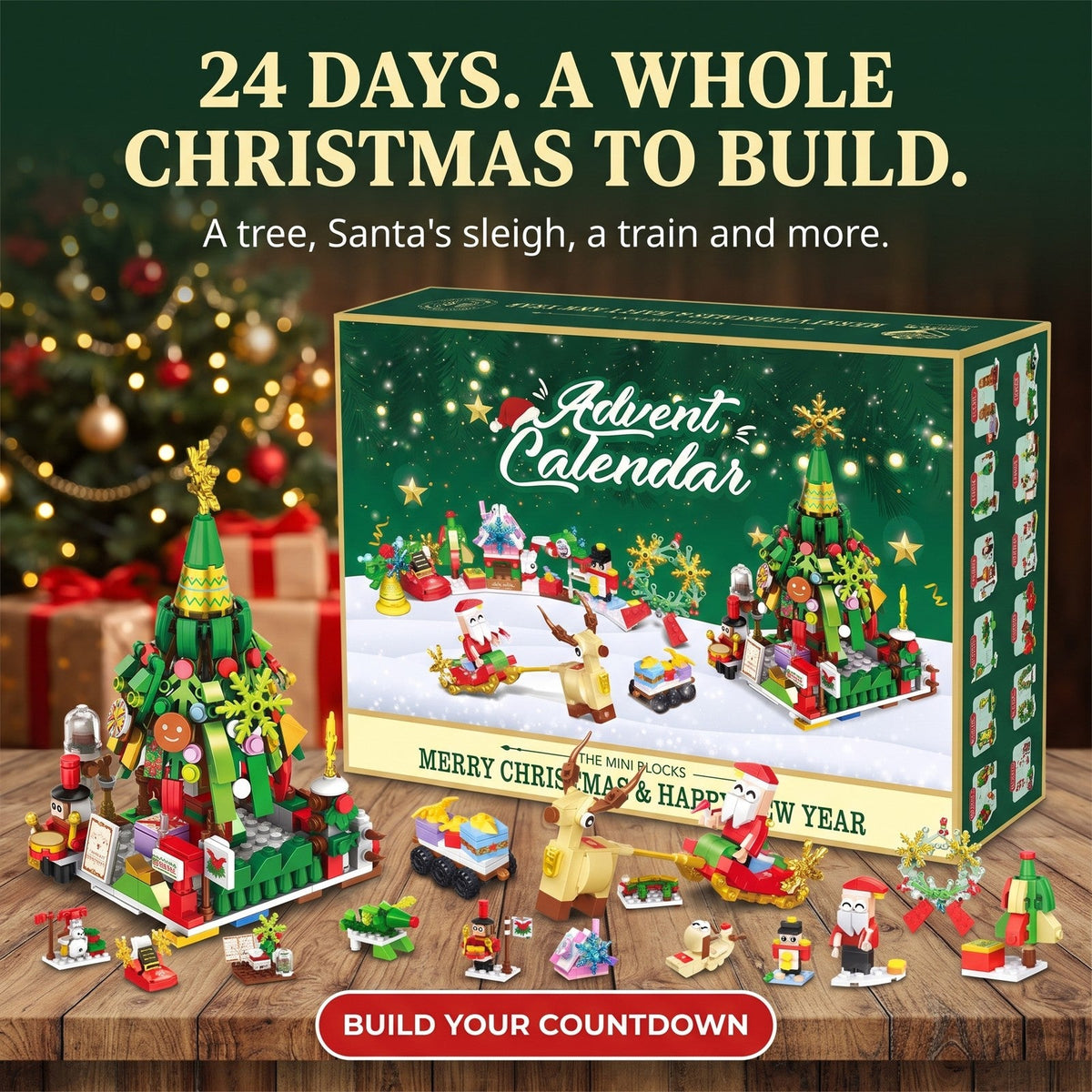 Christmas Tree and Santa's Sleigh Advent Calendar, Mini Brick Builds
