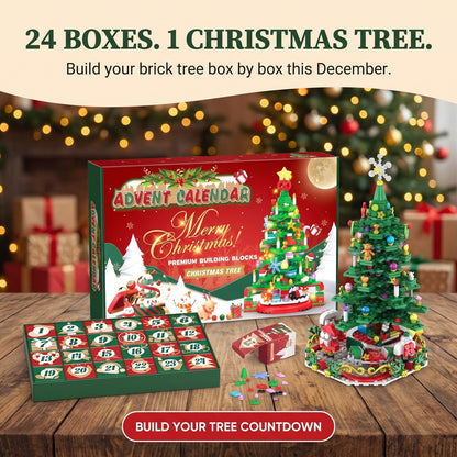 Christmas Tree Brick Advent Calendar, 24 Boxes, One Tree with String Lights