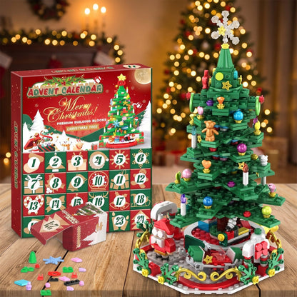Christmas Tree Brick Advent Calendar, 24 Boxes, One Tree with String Lights