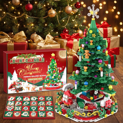 Christmas Tree Brick Advent Calendar, 24 Boxes, One Tree with String Lights