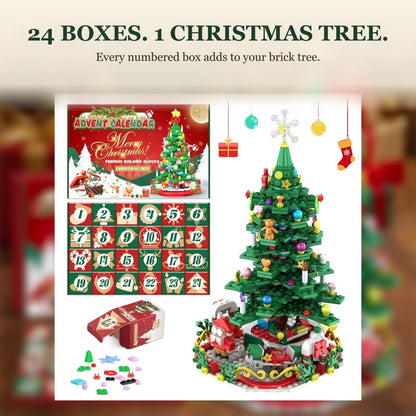 Christmas Tree Brick Advent Calendar, 24 Boxes, One Tree with String Lights