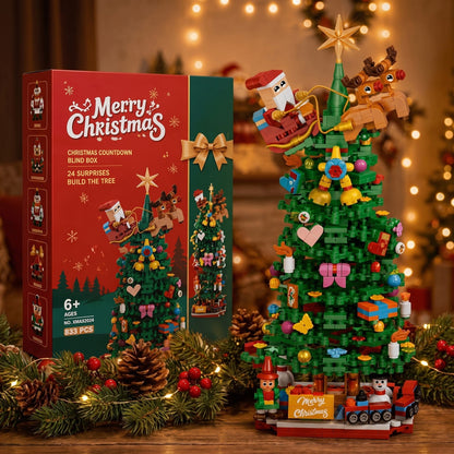 Christmas Tree Building Block Advent Calendar, 833 Pieces in 24 Blind Boxes