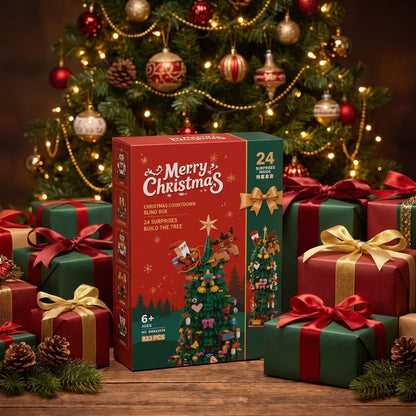 Christmas Tree Building Block Advent Calendar, 833 Pieces in 24 Blind Boxes
