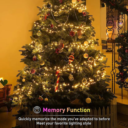 Christmas Tree Cluster Lights - LED String Lights with Green Wire and Remote Control