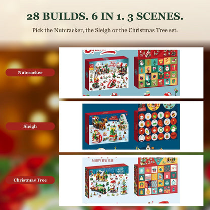 Christmas Village Advent Calendar, 28 Brick Builds, 6 in 1, Three Designs