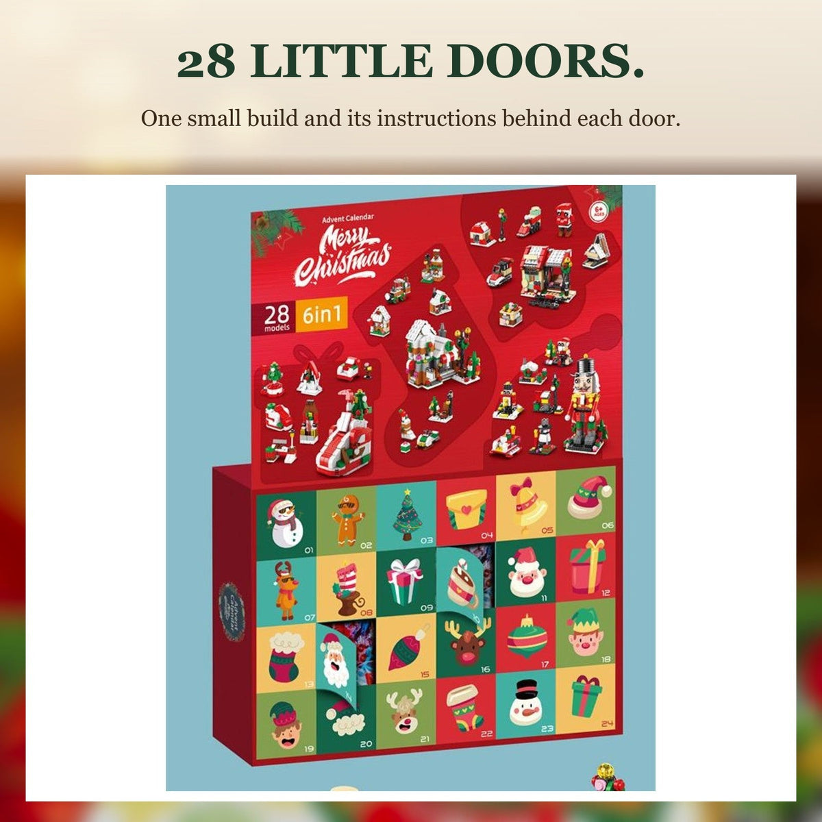 Christmas Village Advent Calendar, 28 Brick Builds, 6 in 1, Three Designs